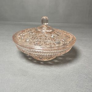 Vintage Indiana Glass Pink Candy Dish-Windsor Button Cane Design Pink Glass-UV